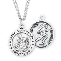 Men's Sterling Silver Saint Christopher Protect This Athlete Sports Medal Pendant Necklace Football, 24"