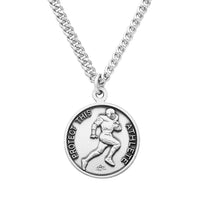 Men's Sterling Silver Saint Christopher Protect This Athlete Sports Medal Pendant Necklace Football, 24"