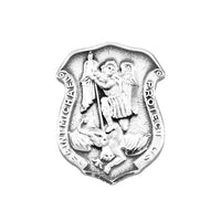 Petite Sterling Silver Saint Michael Protect Us Police Badge Lapel Pin Tie Tack, 0.5"
