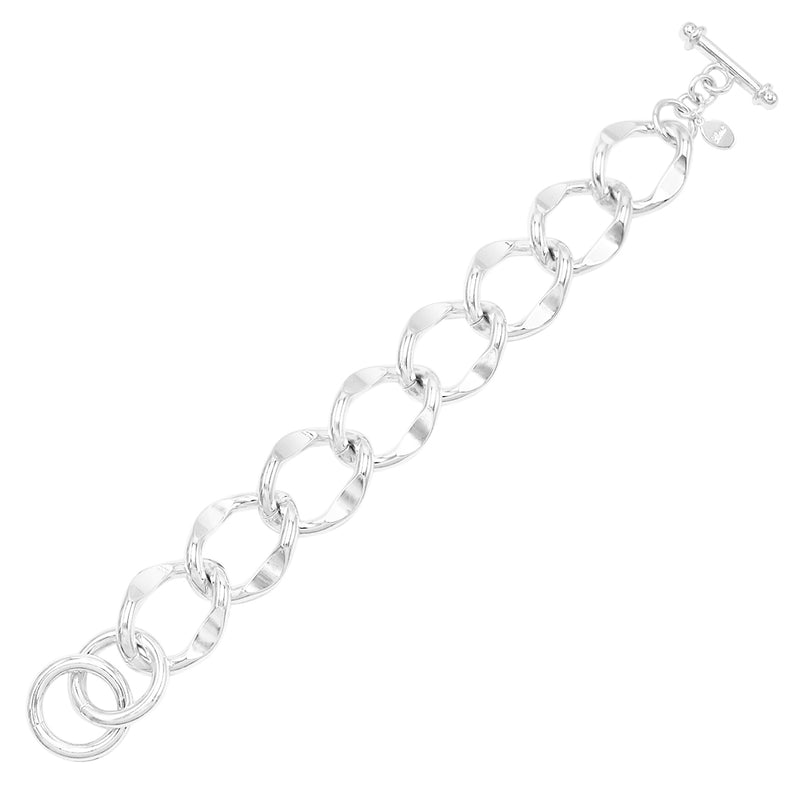 Women's Stunning Silver Tone Chunky Cable Link Chain Bracelet With Toggle Clasp, 7"-7.75"