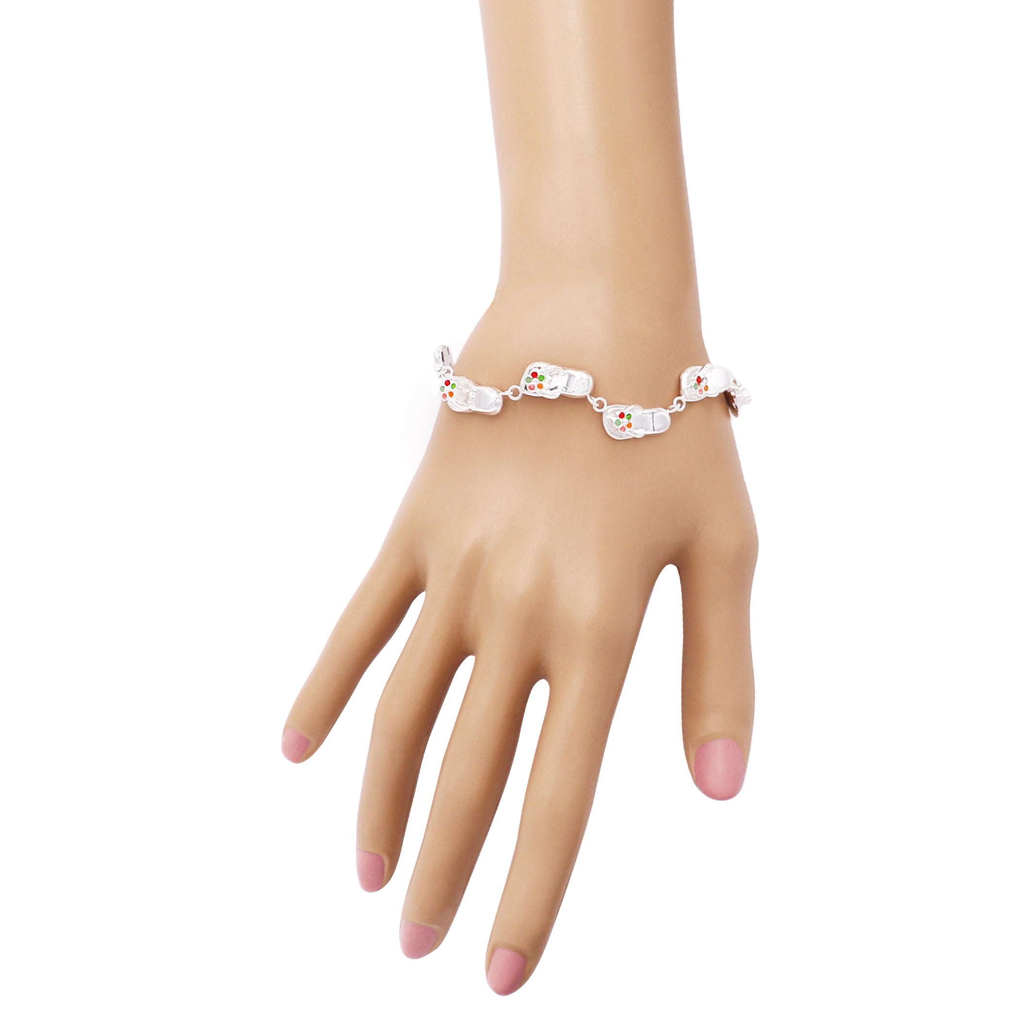 【2plan】24SS★ [LAN ARCHIVE] Multi Charm Bracelet Women's Polished Silver Tone Summertime Flip Flop Link Charm