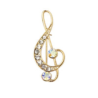 Brilliant Crystal Rhinestone Music Note Treble Clef Statement Brooch Pin, 1.75" (Crystal Adorned Gold Tone)