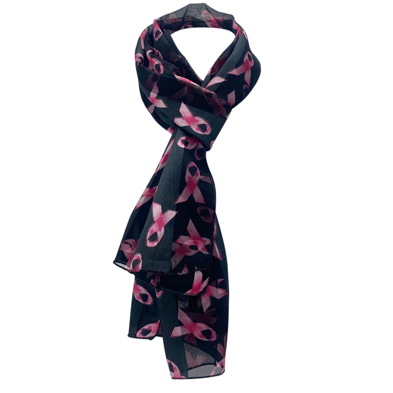 Satin Stripe Lightweight Pink Ribbon Breast Cancer Awareness Fashion Scarf, 60"