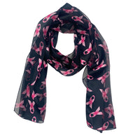 Satin Stripe Lightweight Pink Ribbon Breast Cancer Awareness Fashion Scarf, 60"