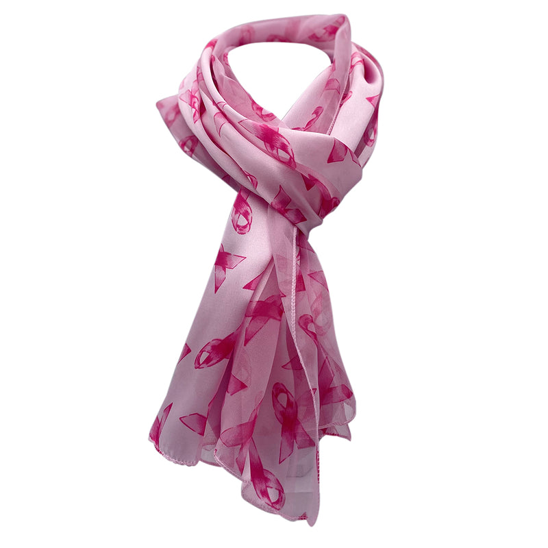 Satin Stripe Lightweight Pink Ribbon Breast Cancer Awareness Fashion Scarf, 60"