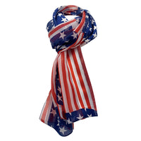 Red White And Blue 4th Of July Satin Stripe USA Fashion Scarf, 60" American Flag Stars Stripes (Block Flag)