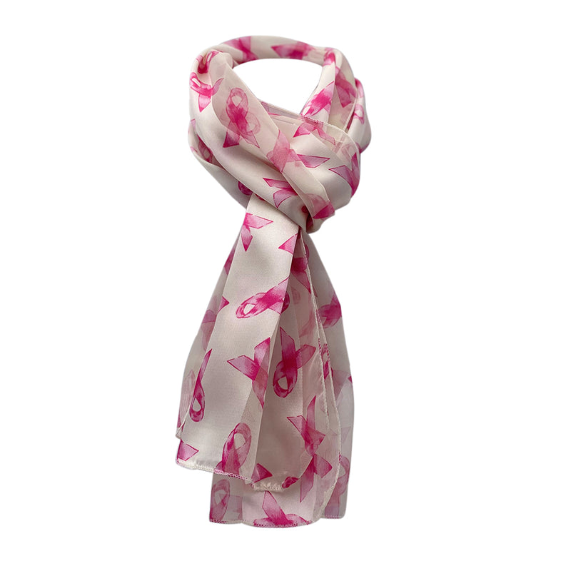 Satin Stripe Lightweight Pink Ribbon Breast Cancer Awareness Fashion Scarf, 60"