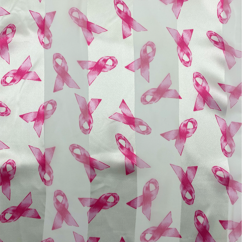 Satin Stripe Lightweight Pink Ribbon Breast Cancer Awareness Fashion Scarf, 60" (Ivory Background)