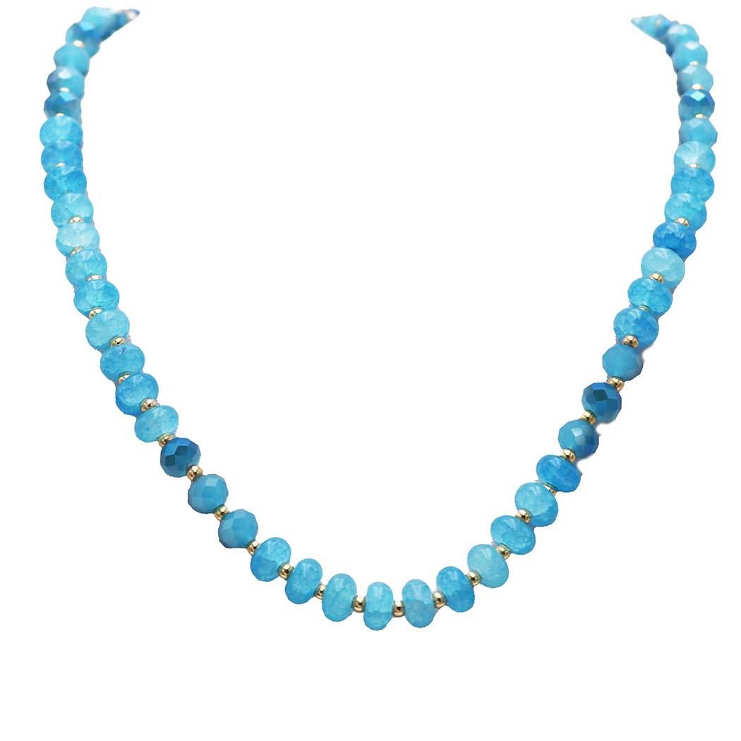 Beaded Strand Necklace, Turquoise Howlite and Glass with Gold Plated Brass, 18-20 Inch with 2 Inch Extension