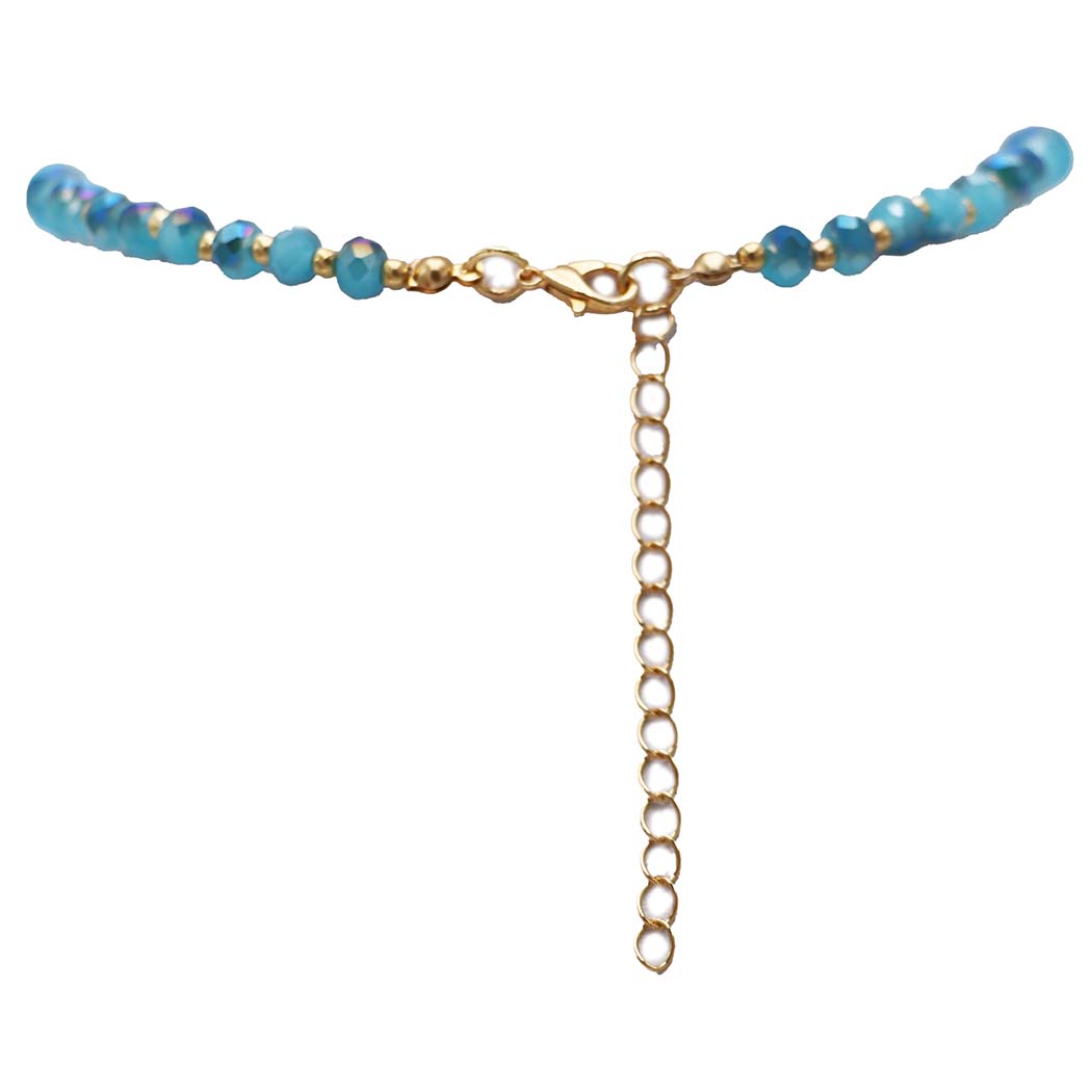 Beaded Strand Necklace, Turquoise Howlite and Glass with Gold Plated Brass, 18-20 Inch with 2 Inch Extension
