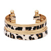 Get Wild Faux Leather Animal Safari Leopard Print Spot Open Cuff Bracelet, 2.5" (White Background With Matte Gold Tone Hardware)