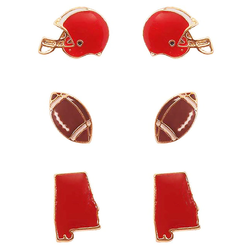 3 Pairs Championship Football Fashion Stud Earrings (Alabama)