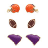 Game Day College Football Enamel Set Of 3 Pairs Collegiate Fashion Stud Earrings