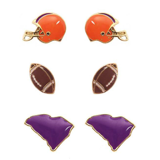 Game Day College Football Enamel Set Of 3 Pairs Collegiate Fashion Stud Earrings