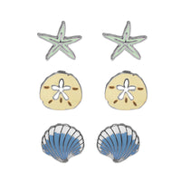 Beach Stud Seashell Earrings Set of 3