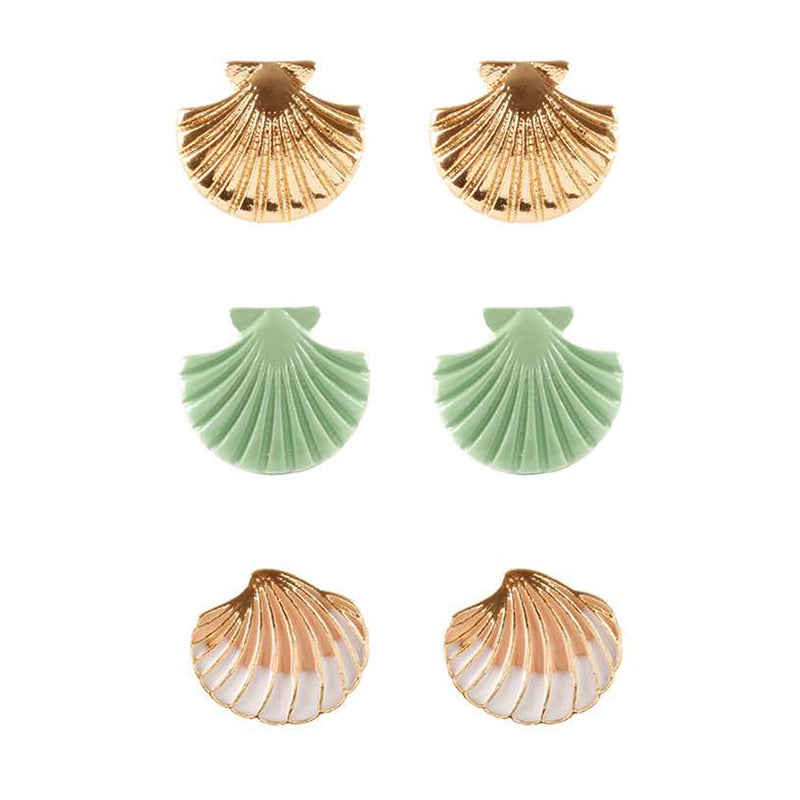 Beach Stud Seashell Earrings Set of 3