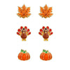Fun Set Of 3 Fall Favorite Hypoallergenic Enamel Stud Earrings, 0.50" (Turkey Pumpkin Autumn Leaf)