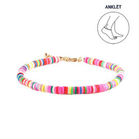 Whimsical Anklet Of Colorful Rainbow Fimo Rubber Rings Statement Ankle Bracelet, 8"+1" Extender