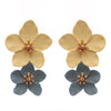 Colorful Fun Powder Coated 3D Metal Double Flower Dangle Post Earrings, 1.5"