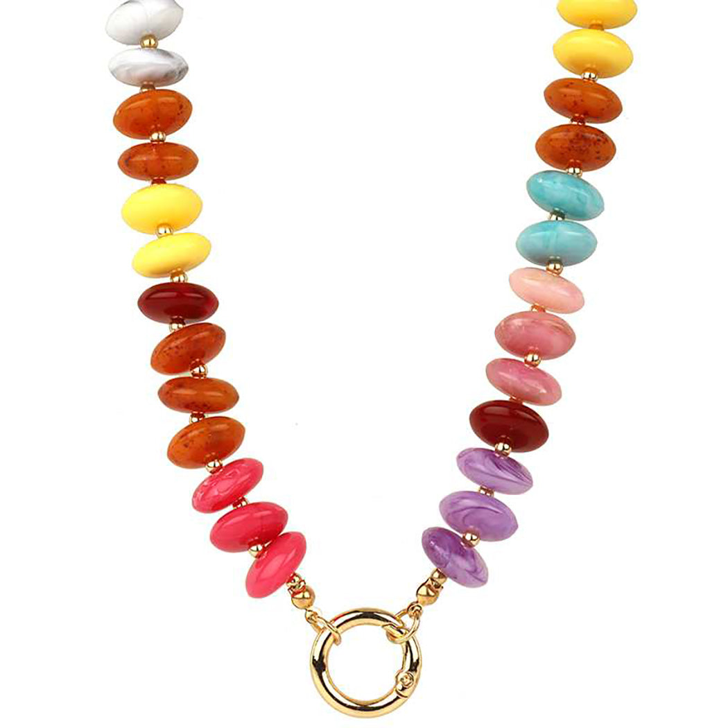 Chunky Resin Disc Beaded Necklace, 18K Gold Dipped, Multi-Color, 18-22 Inch with 4 Inch Extension