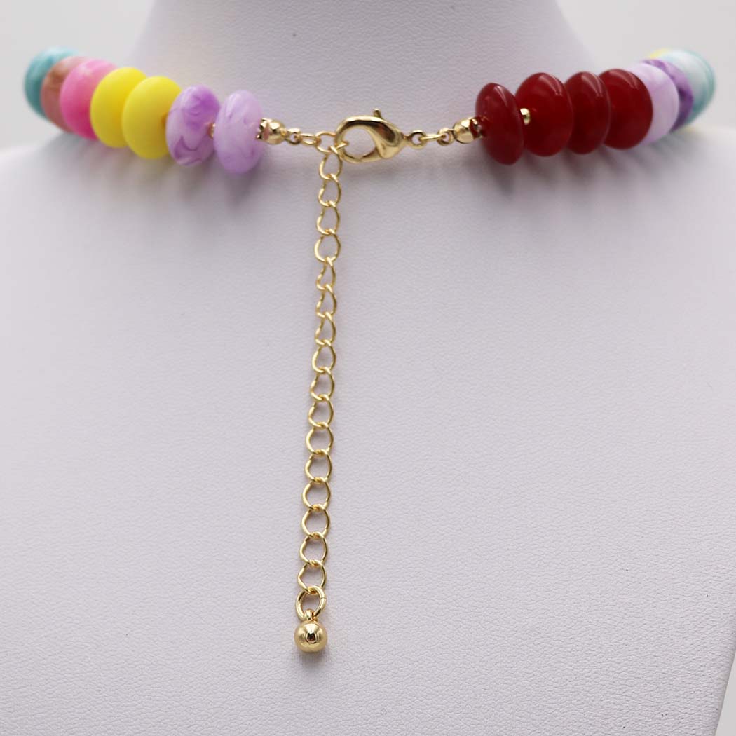 Chunky Resin Disc Beaded Necklace, 18K Gold Dipped, Multi-Color, 18-22 Inch with 4 Inch Extension