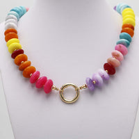 Chunky Resin Disc Beaded Necklace, 18K Gold Dipped, Multi-Color, 18-22 Inch with 4 Inch Extension