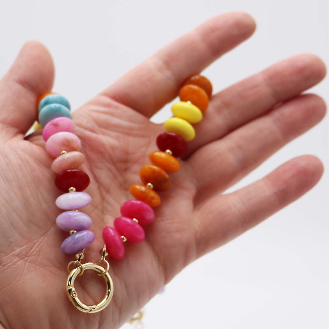 Chunky Resin Disc Beaded Necklace, 18K Gold Dipped, Multi-Color, 18-22 Inch with 4 Inch Extension