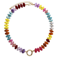 Chunky Resin Disc Beaded Necklace, 18K Gold Dipped, Multi-Color, 18-22 Inch with 4 Inch Extension