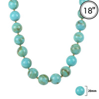 Chunky Resin Beaded Strand Necklace, Turquoise Marbled, 20mm Beads, 18K Gold Dipped, 18-21 Inch with 3 Inch Extension