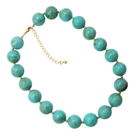 Chunky Resin Beaded Strand Necklace, Turquoise Marbled, 20mm Beads, 18K Gold Dipped, 18-21 Inch with 3 Inch Extension