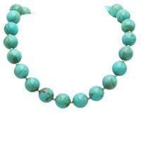 Chunky Resin Beaded Strand Necklace, Turquoise Marbled, 20mm Beads, 18K Gold Dipped, 18-21 Inch with 3 Inch Extension
