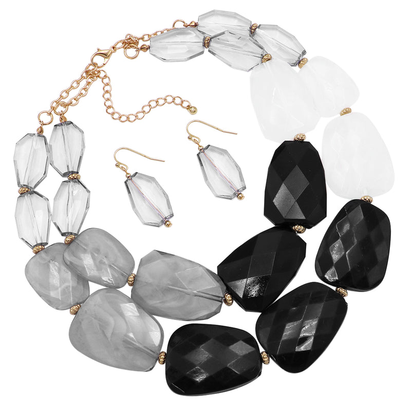 Chic Ombre Polished Resin Statement Necklace Earring Set, 16"+3" Extender