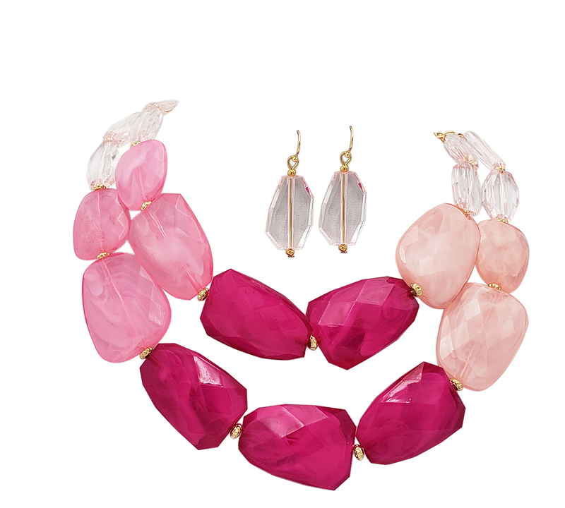 Chic Ombre Polished Resin Statement Necklace Earring Set, 16"+3" Extender