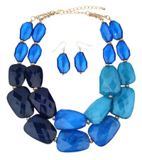 Chic Ombre Polished Resin Statement Necklace Earring Set, 16"+3" Extender