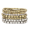 Chunky Nugget Multi Strand Stacking Statement Stretch Bangle Bracelet Set of 7 (Burnished Two Tone Gold Silver)