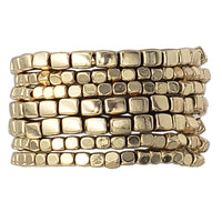 Chunky Nugget Multi Strand Stacking Statement Stretch Bangle Bracelet Set of 7 (Polished Gold Tone)