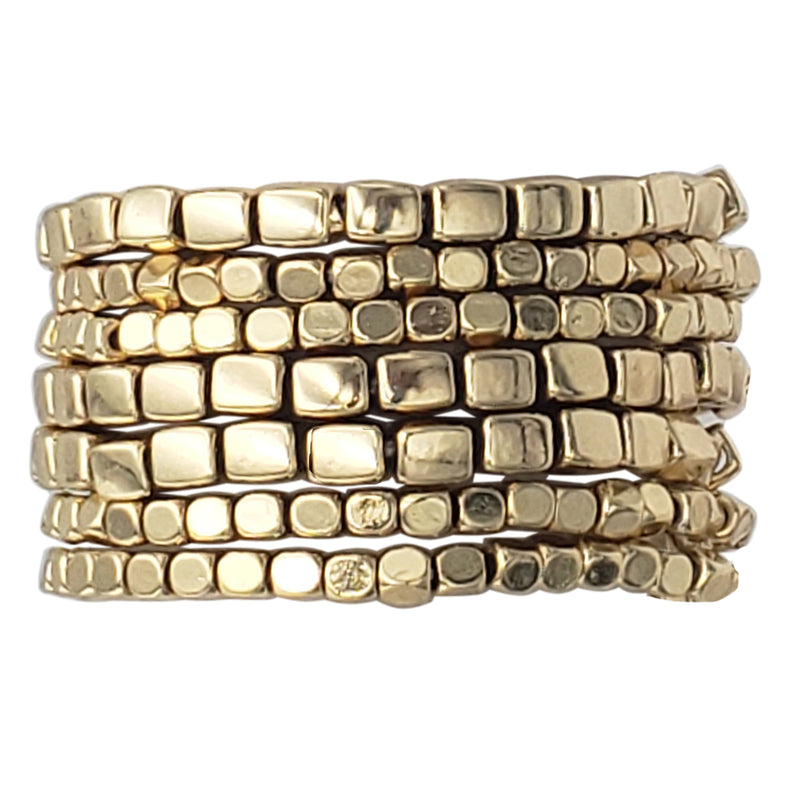 Chunky Nugget Multi Strand Stacking Statement Stretch Bangle Bracelet Set of 7 (Polished Gold Tone)