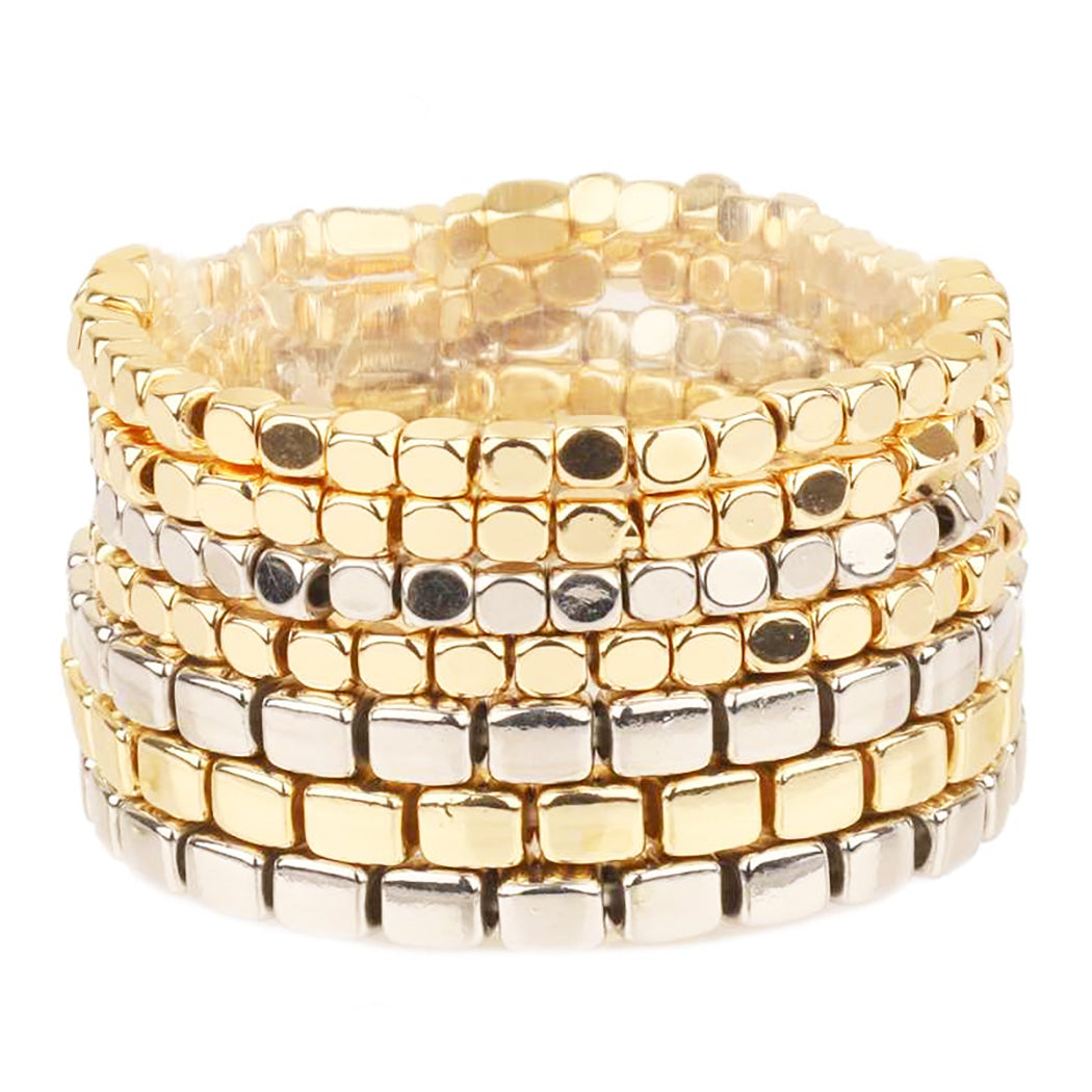 Chunky Nugget Multi Strand Stacking Statement Stretch Bangle Bracelet Set of 7