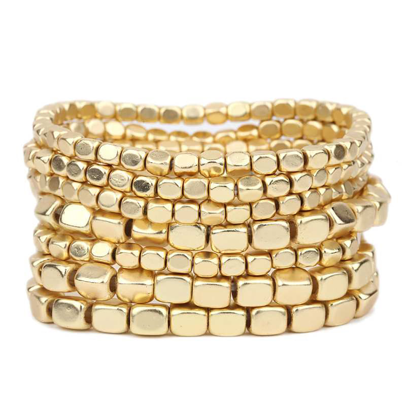 Rosemarie Collections Women's Chunky Nugget Stacking Statement Stretch Bracelet Set of 7 (Matte Gold Tone)