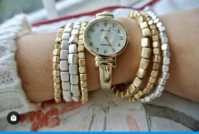 Chunky Nugget Multi Strand Stacking Statement Stretch Bangle Bracelet Set of 7