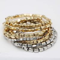 Two Tone Color Stacking Statement Stretch Bracelet Set of 7 (Polished Gold Silver)
