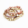 Women's Set of 5 Boho Chic Chunky Nugget With Natural Stone And Faceted Crystal Stacking Statement Stretch Bracelet, 6.5" (Gold Tone Set)