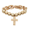 Religious Gifts Women's Statement Matte Gold Tone Cross Charm On Ball Bead And Chunky Cable Link Chain Stretch Bangle Bracelet, 7"