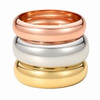 Tri-Color Stacking Bangle Bracelets Set, Rose Gold, Gold and Silver Plated, Round Chunky Design, Thick, Bold and Gold for Med to Large size wrists 3 Piece Set 8.25"