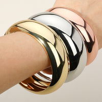Tri-Color Stacking Bangle Bracelets Set, Rose Gold, Gold and Silver Plated, Round Chunky Design, Thick, Bold and Gold for Med to Large size wrists 3 Piece Set 8.25"