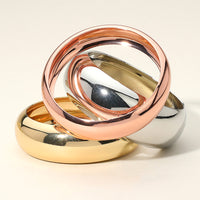 Tri-Color Stacking Bangle Bracelets Set, Rose Gold, Gold and Silver Plated, Round Chunky Design, Thick, Bold and Gold for Med to Large size wrists 3 Piece Set 8.25"