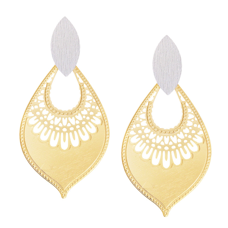 Two Tone Moroccan Filigree Statement Dangle Earrings