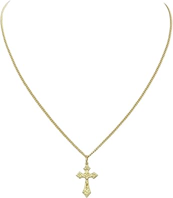 Religious Crucifix Cross Pendant Necklace (Gold)