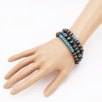 Set of 3 Western Metallic Bead And Turquoise Howlite Stretch Bracelets, 2.5"