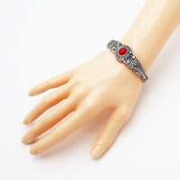Western Style Semi Precious Howlite Stone Concho Hinged Statement Cuff Bracelet, 2.5" (Red)